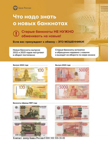 Новые банкноты банка России..